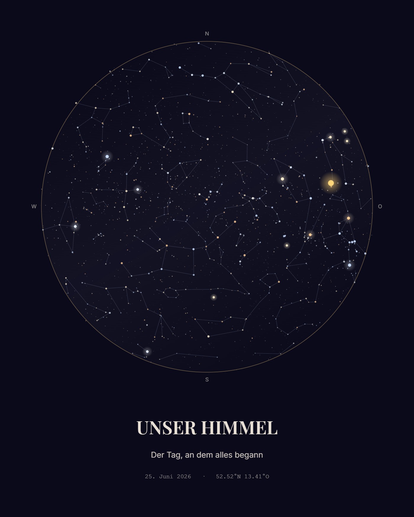Echte Sternenkarte von Kartenwerk: Der Himmel über Berlin am 25. Juni 2026 — mit 5.044 echten Sternen, Konstellationen und Planeten